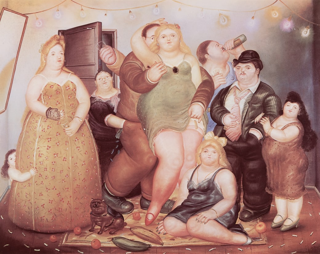 Fernando Botero (Columbian 1932-2023), Party Scene, Lithograph, framed under glass: Fernando Botero (Columbian 1932-2023) Party Scene Lithograph, framed under glass Signed in pencil l.r., editioned "94/150" in pencil l.l. 16 3/4" x 19 3/4" sight, 29 7/8" x 32 1/4" framed