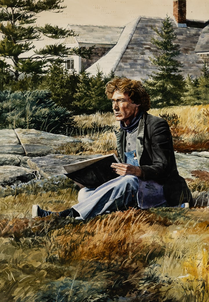 Ronal Parlin (Am. b. 1956), Portrait of Jamie Wyeth, 1979, Watercolor on paper, framed under glass: Ronal Parlin (Am. b. 1956) Portrait of Jamie Wyeth, 1979 Watercolor on paper, framed under glass Signed l.r. 28 1/2" x 20 3/8" sight, 38 3/8" x 30" framed Provenance: