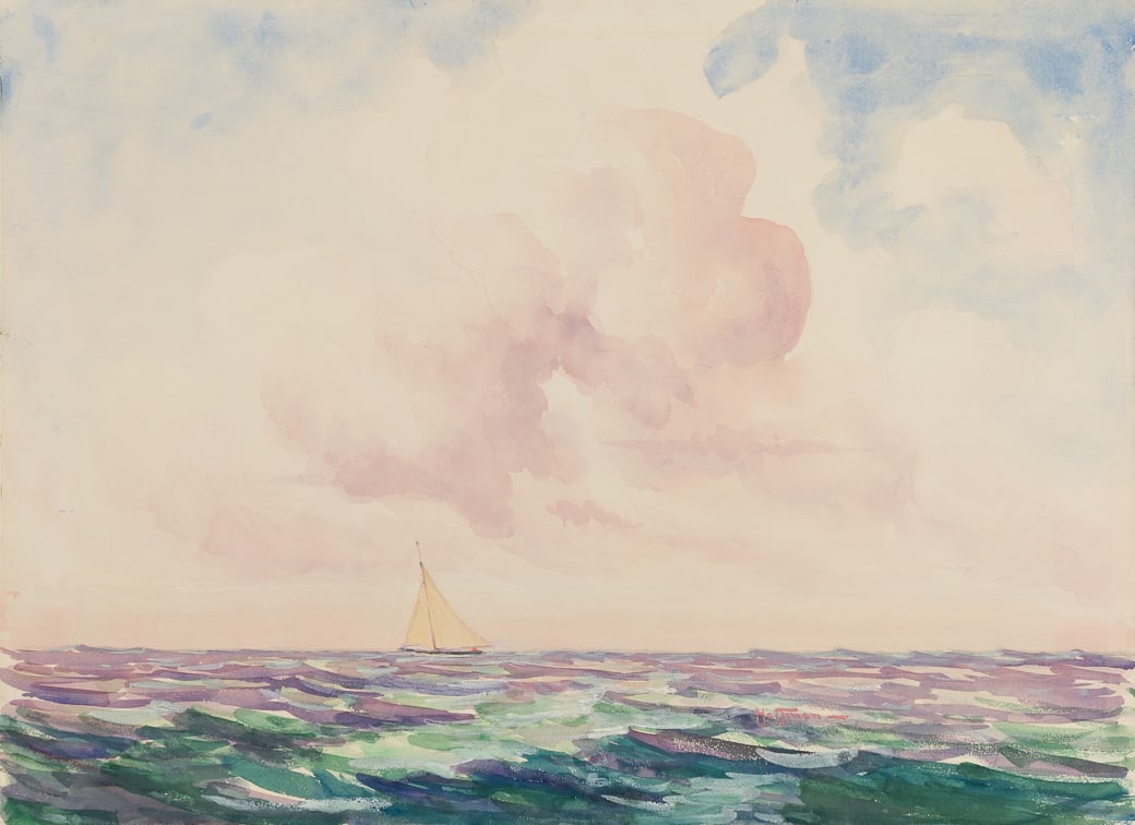 Harry Leslie Hoffman (Am. 1871-1964), Out to Sea, Watercolor on board, unframed: Harry Leslie Hoffman (Am. 1871-1964) Out to Sea Watercolor on board, unframed Signed l.r., estate stamp on verso 22" x 30" actual Provenance: Estate of the A