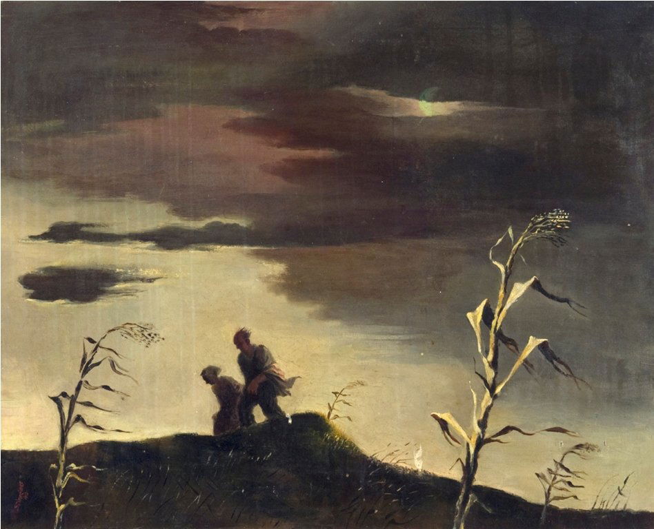 Wind in he Cornfield: George Schreiber Bel. 1904–1977 Wind in he Cornfield Signed and dated Schreiber '40" l.l. Oil on canvas 26 x 32 in. (66.0 x 81.3 cm) Property of Michael Lazrus, Elkins Park, Pennsylvania and Ogunqui