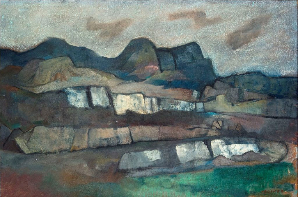 Phantom Canyon, Colorado 1947: John Heliker Am. 1909–2000 Phantom Canyon, Colorado 1947 Signed "Heliker" l.r. Oil on Masonite 12 x 18 in. (30.5 x 45.7 cm) The artist By gift to a previous owner