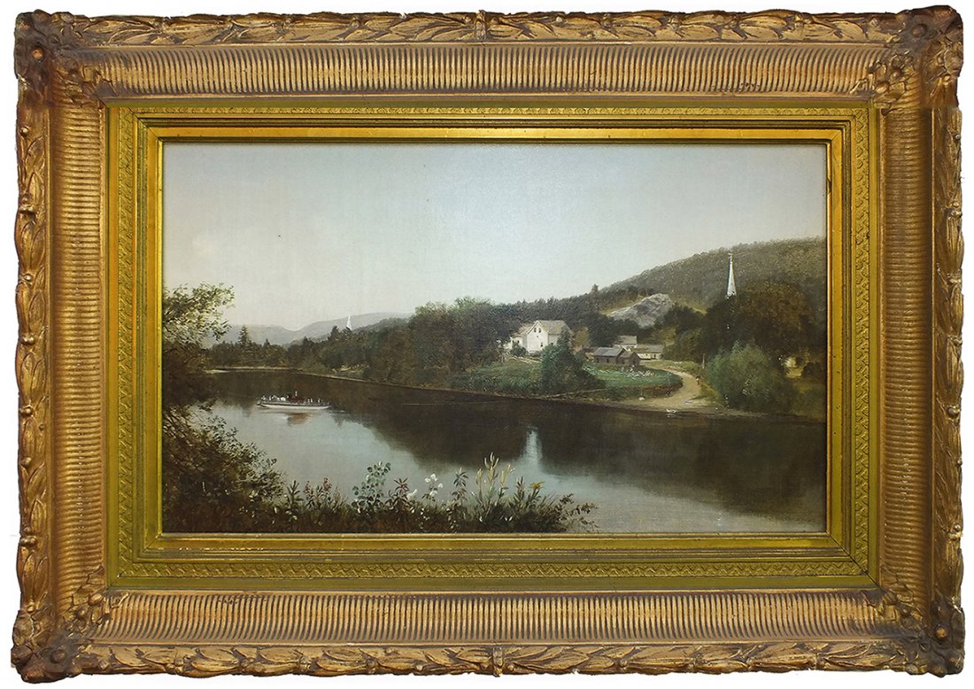 View at Rumford Point, Maine (Rumford ferry): Harrison Bird Brown Am. 1831 – 1915 View at Rumford Point (The Rumford ferry in the mid-ground) Oil on canvas 13 × 22 in. (33.0 × 55.9 cm) Another, larger versi