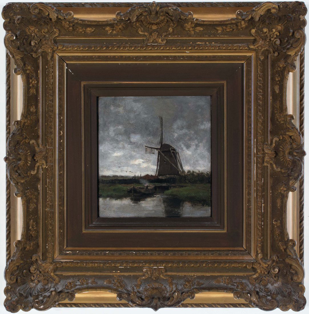 Anton Mauve: Anton Mauve Dutch 1838–1888 The Windmill Signed "A. Mauve l.r.; also signed "A. Mauve" on an original label and "Frame of 4250 A. Mauve" both verso Oil on panel 7 x 6 1/2 in. 17.8 x 16.5 cm Good con
