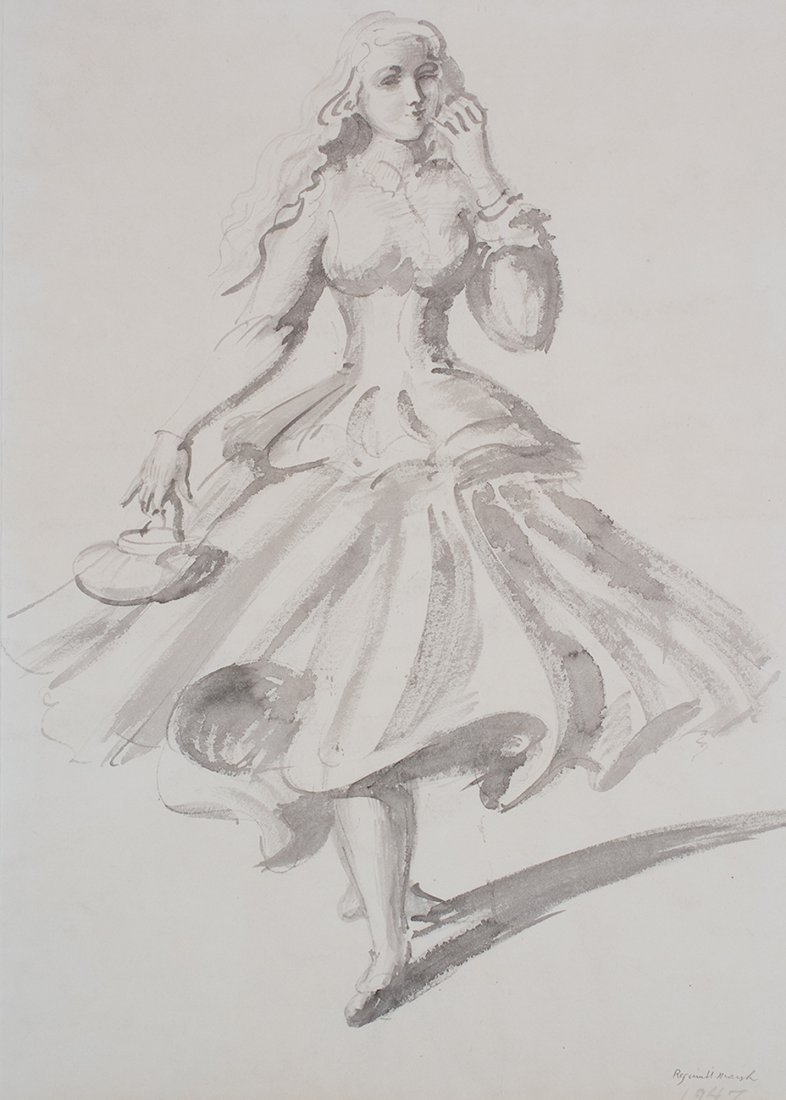 Reginald Marsh: Reginald Marsh Am. 1898–1954 Girl Walking Signed and dated "Reginald Marsh 1947" l.r. Ink Wash 27 x 20 in. 68.6 x 50.8 cm Good condition, good appearance, not examined out of frame.