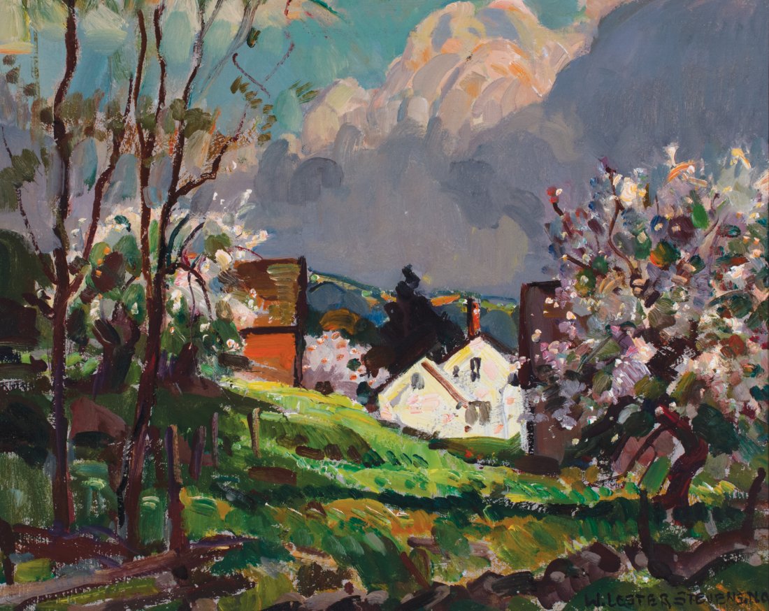 William Lester Stevens: William Lester Stevens Am. 1888–1969 Blossom Time Signed "W.Lester Stevens" l.r. Oil on board 16 x 20 in. 40.6 x 50.8 cm