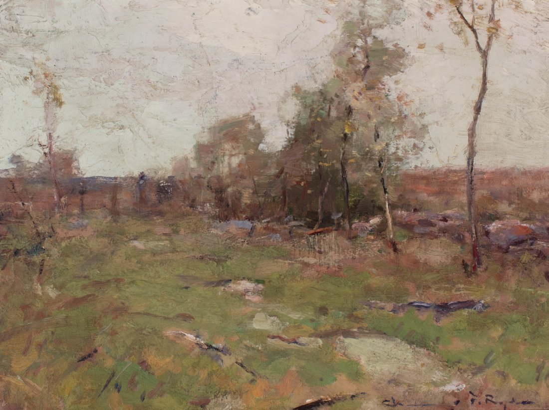 Chauncey Foster Ryder: Chauncey Foster Ryder Am. 1868–1949 A Tonal Landscape Signed "Chauncey F. Ryder" l.r. Oil on canvas 12 x 16 in. 30.5 x 40.6 cm