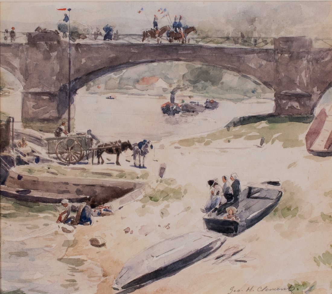 George Clements: George Clements Am. 1854–1935 French River Scene Signed "Geo. H. Clements" l.r. Watercolor and pencil 8 1/2 x 9 1/2 in. 21.6 x 24.1 cm