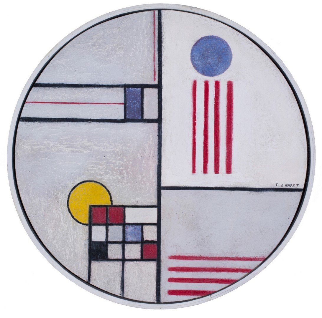 Theodore Gilbert Haupt: Theodore Gilbert Haupt Am. b. 1902 Abstract Circle Signed "T.G. Haupt" c.r. Oil on board 18 x 18 in. 45.7 x 45.7 cm Good condition, good appearance