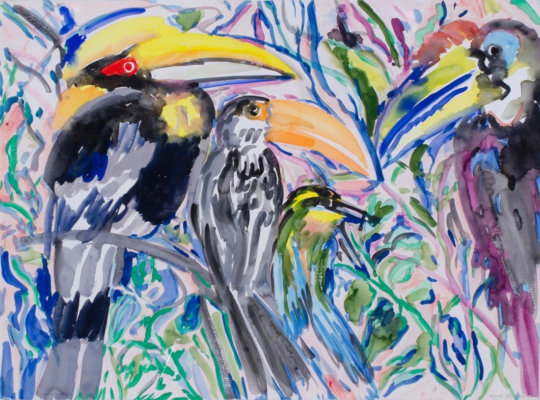 Hunt Slonem -  Four Hornbills (1 of 3)