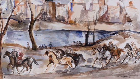 William Meyerowitz - Horses Running in Central Park: William Meyerowitz Am. 1887–1981 Horses Running in Central Park (ca. 1930) Signed "Wm Meyerowitz" l.r. Watercolor 12 x 21 1/2 in. 30.5 x 54.6 cm Property of a Connecticut collector Provenance: Joan