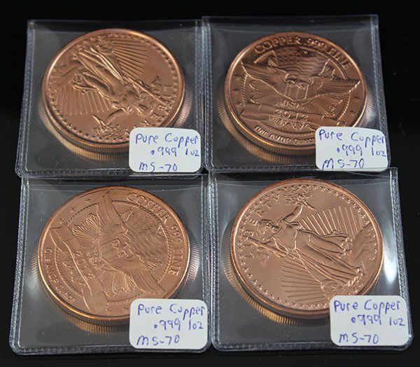1 OZ MS-70 LIBERTY-PURE COPPER .999 (4 pcs.): 1 OZ MS-70 LIBERTY-PURE COPPER .999*Est.*50-100**1043