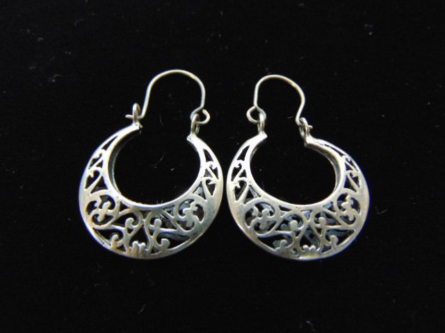 Vintage Sterling Silver Filigree Hoop Dangle Earrings (1 of 2)