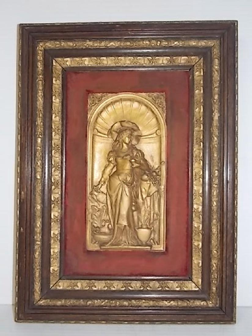 GERMAN LISTED ARTIST GUSTAV GROHE FRAMED PLAQUE: FOR SALE IS THIS AMAZING ANTIQUE WALL PLAQUE DONE BY ARTIST GUSTAV GROHE. THE PIECE MEASURES 21" BY 15 1/2". THE CENTER PIECE MEASURES 11" BY 5 1/2". NOT SURE WHAT THE CENTER PIECE IS MADE OF. SOME SO