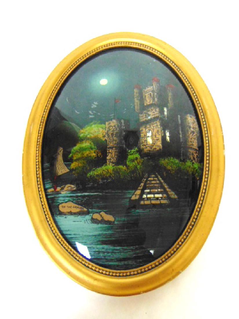 ANTIQUE REVERSE PAINTING ON GLASS CASTLE ON DANUBE (1 of 2)