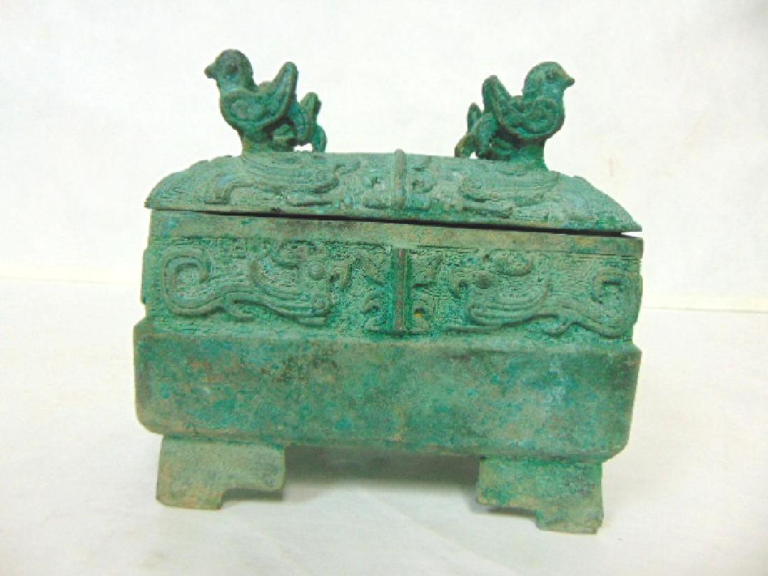 ANTIQUE CHINESE BRONZE CENSOR INCENSE BURNER BOX (1 of 7)