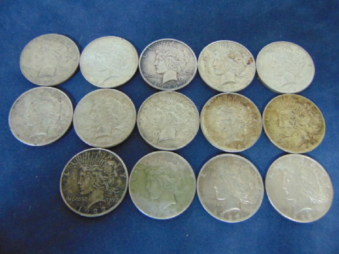 LOT OF 14 ESTATE SILVER PEACE DOLLAR COINS (1 of 2)