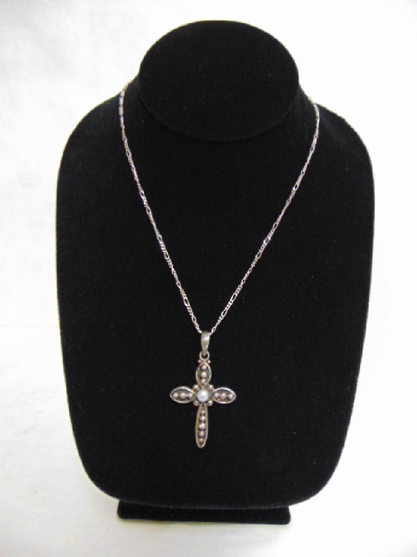 Vintage Sterling Silver Necklace w/ Cross Pendant (1 of 5)