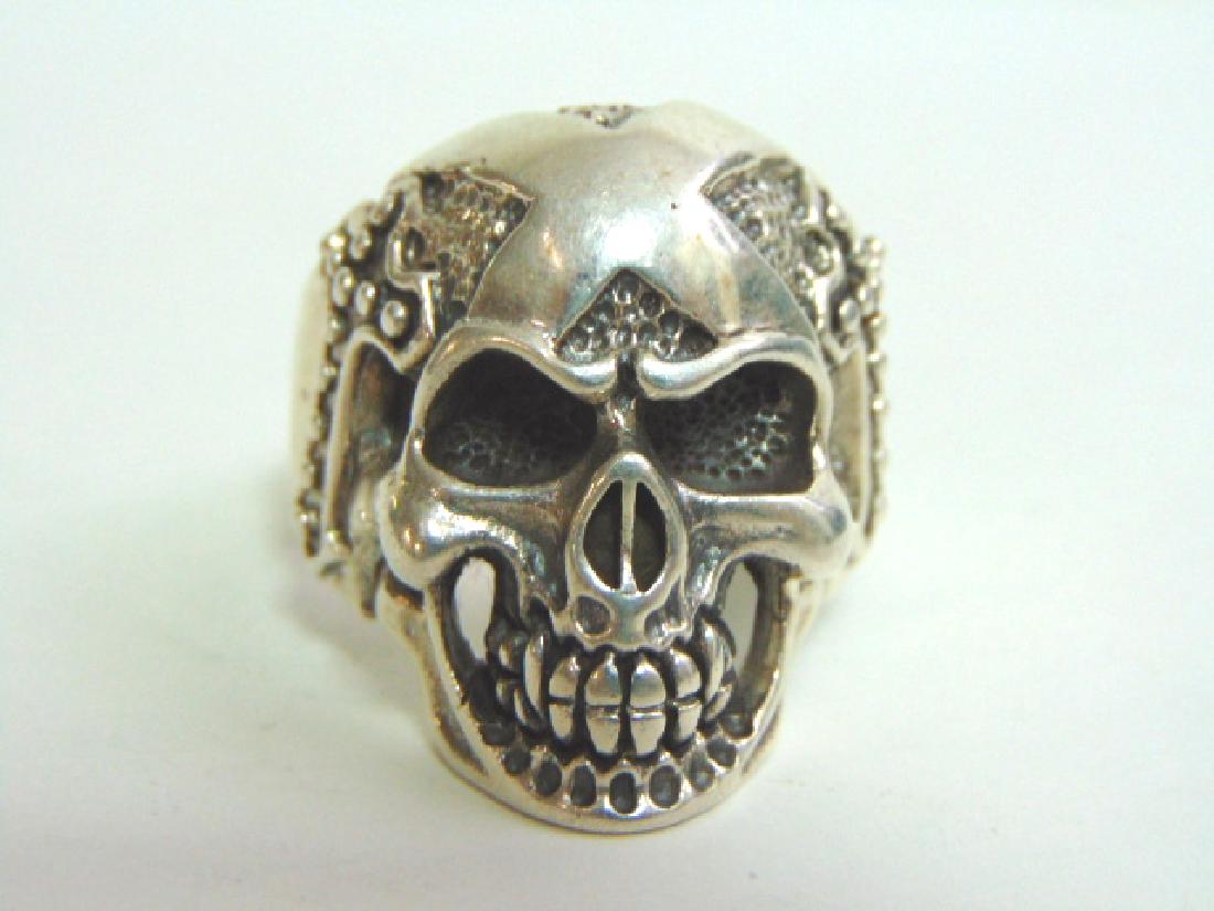 LARGE Sterling Silver Gothic Skull Ring w/ Crosses (1 of 6)