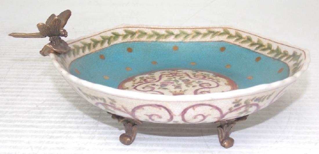 VICTORIAN ART NOUVEAU PORCELAIN BRONZE CANDY DISH (1 of 5)