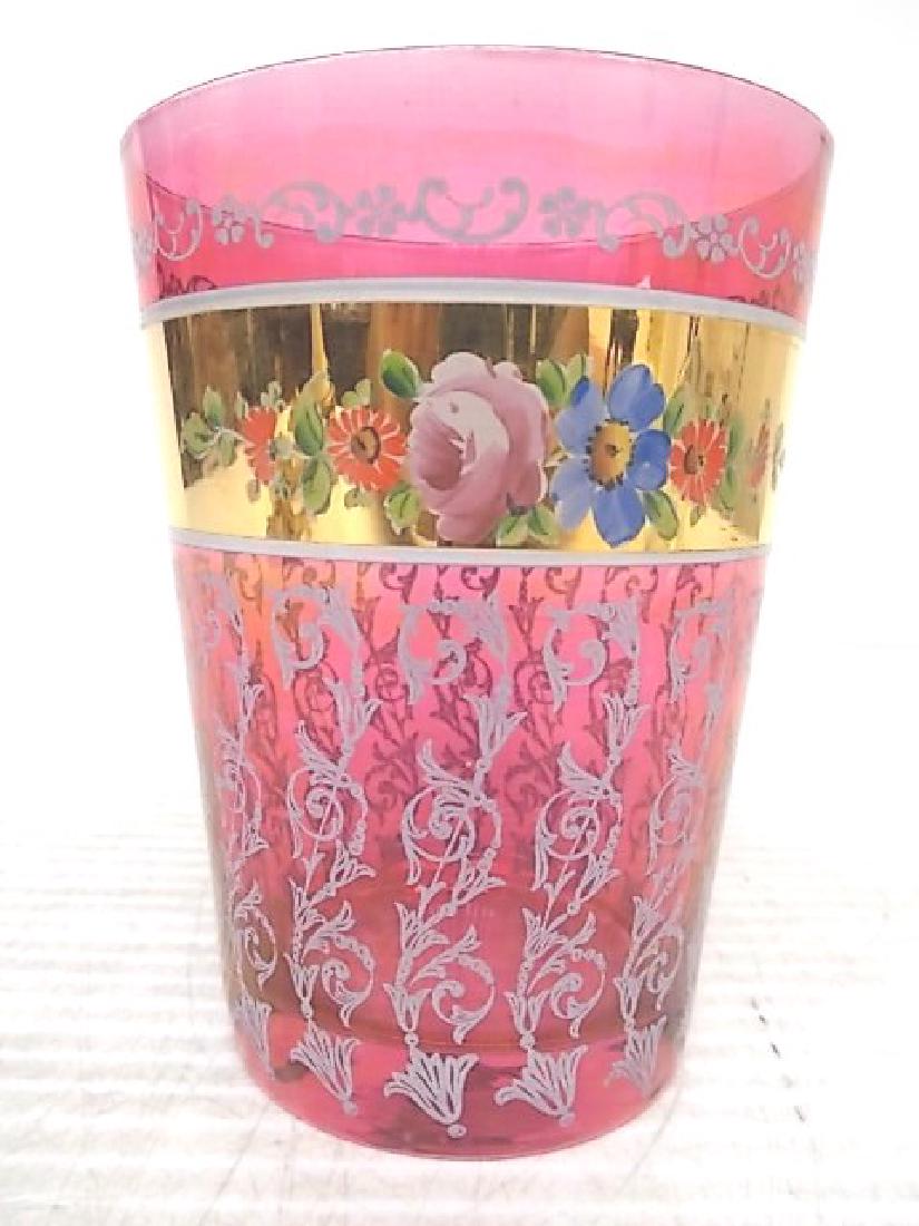 VICTORIAN HAND PAINTED CRANBERRY TUMBLER GLASS (1 of 3)
