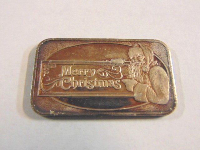 VINTAGE TROY OUNCE FINE SILVER CHRISTMAS INGOT (1 of 2)