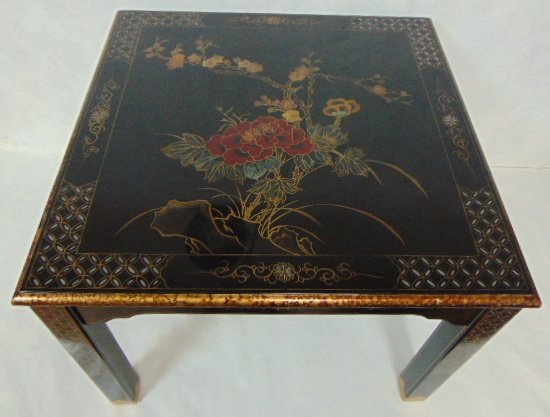 HAND PAINTED CHINESE BLACK LACQUERED SIDE TABLE (1 of 6)