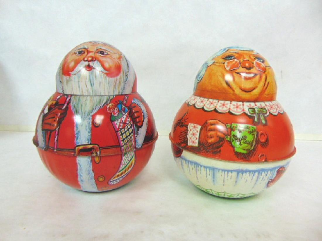 VINTAGE ROLY POLY SANTA & MRS CLAUS TIN LITHO CONTAINER (1 of 5)