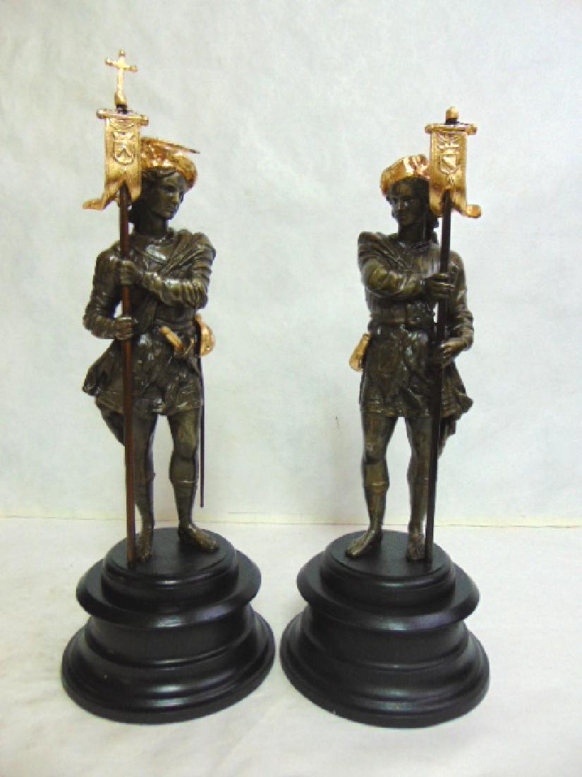 PR ANTIQUE METAL STATUES OF FRENCH CAVALIERS