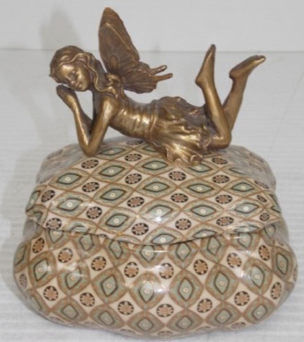 VICTORIAN STYLE PORCELAIN BRONZE VANITY BOX W/ FAIRY (1 of 7)