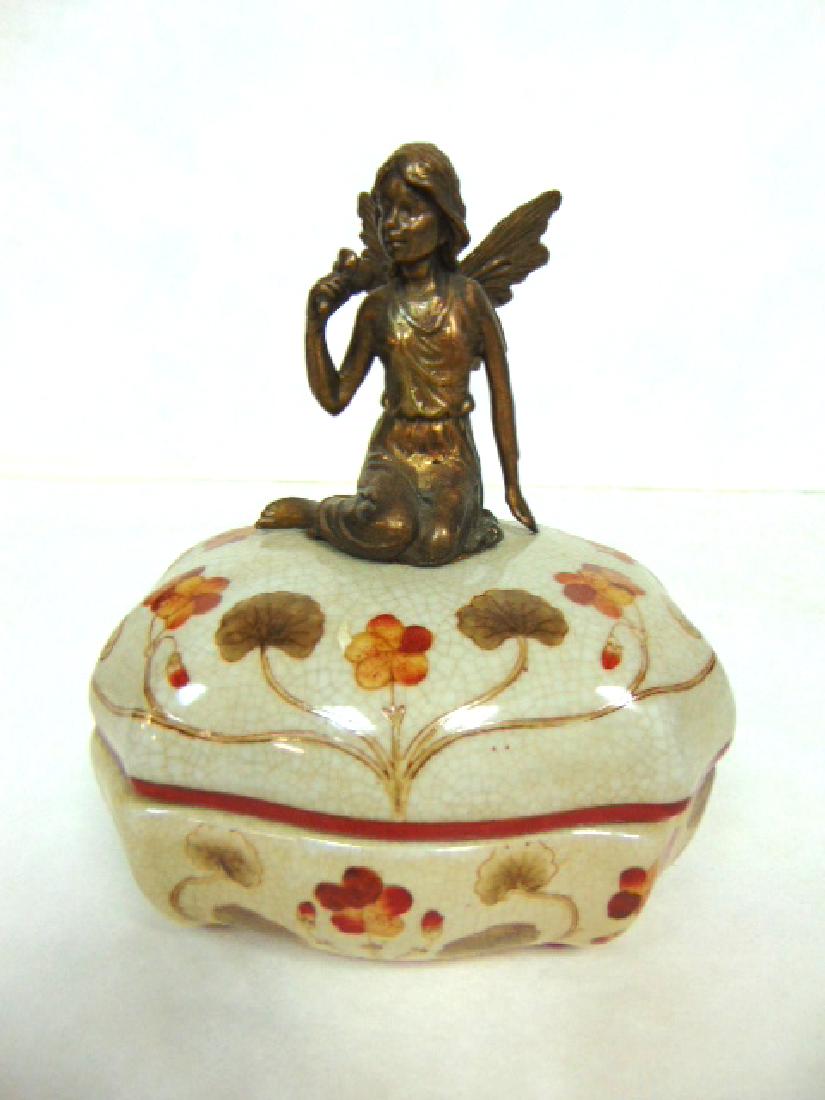 VICTORIAN ART NOUVEAU PORCELAIN & BRONZE FAIRY BOX (1 of 5)