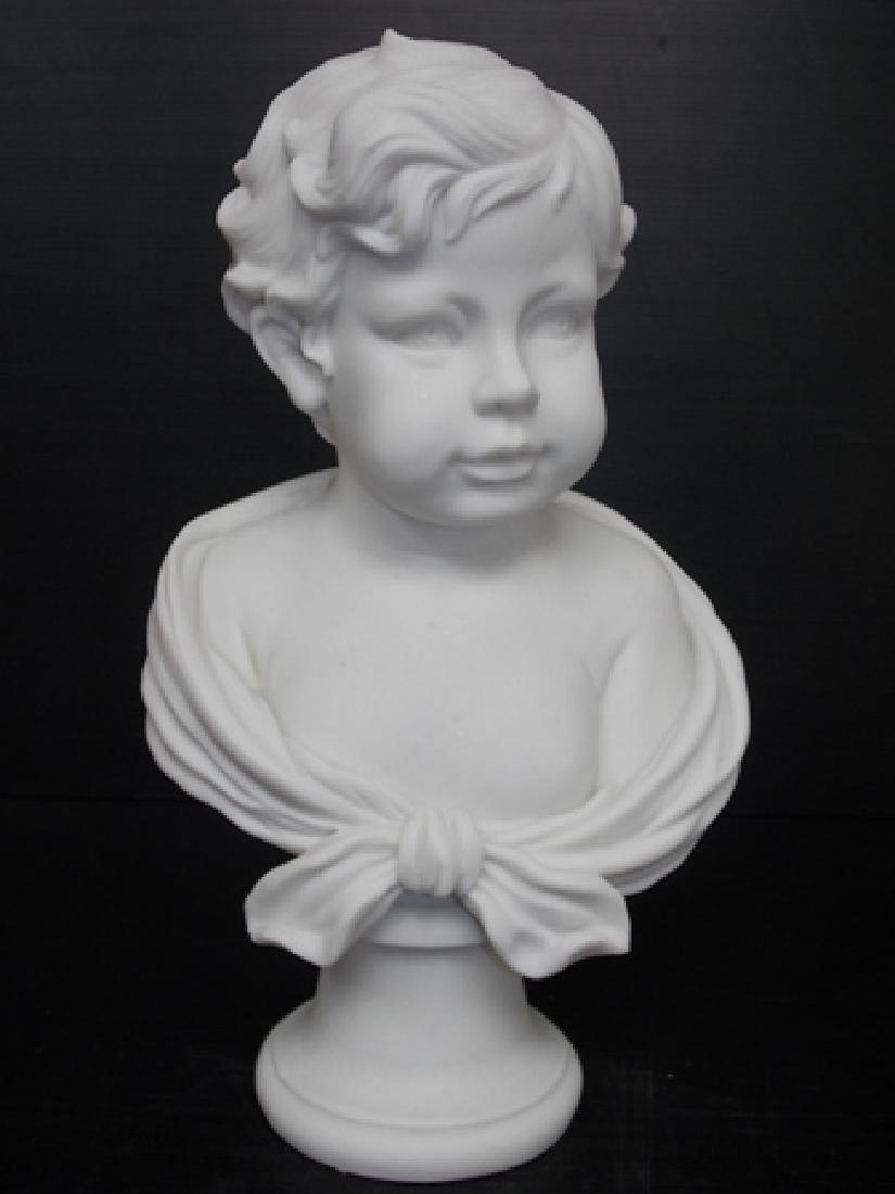 VICTORIAN BUST STATUE OF LITTLE BOY W/ MARBLE FINISH (1 of 5)