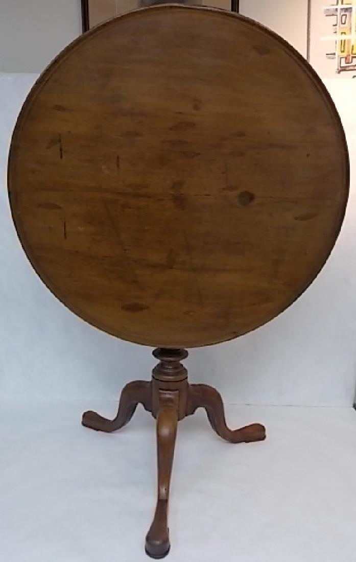 RARE 18TH C. QUEEN ANNE ENGLISH MAHOGANY TEA TABLE: A RARE 18TH C. QUEEN ANNE ENGLISH MAHOGANY TEA TOP THAT MEASURES 29" TALL BY 32" WIDE. WHAT MAKES THIS TEA TABLE A LITTLE RARE THAN YOUR AVERAGE TEA TABLES OTHER THAN ITS AGE IS THAT THIS ONE TILTS AN