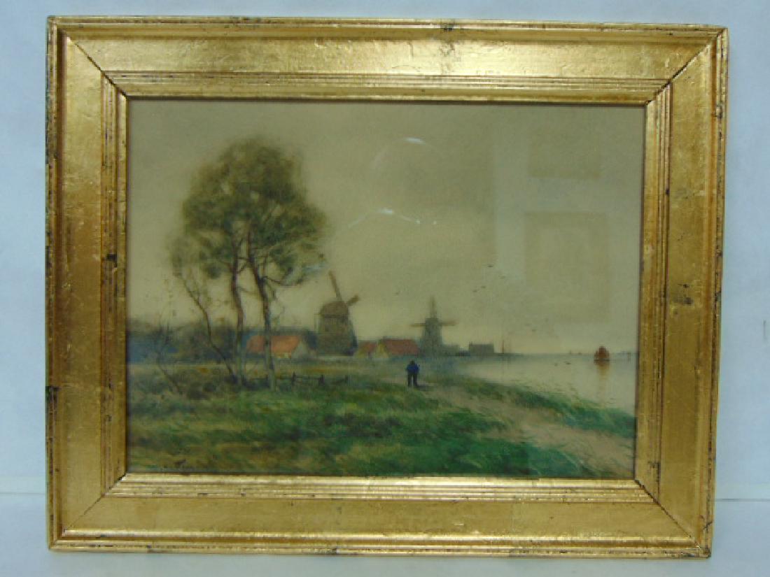 ANTIQUE WATERCOLOR W/ DUTCH SCENE W.C. HARTEAN (1 of 5)