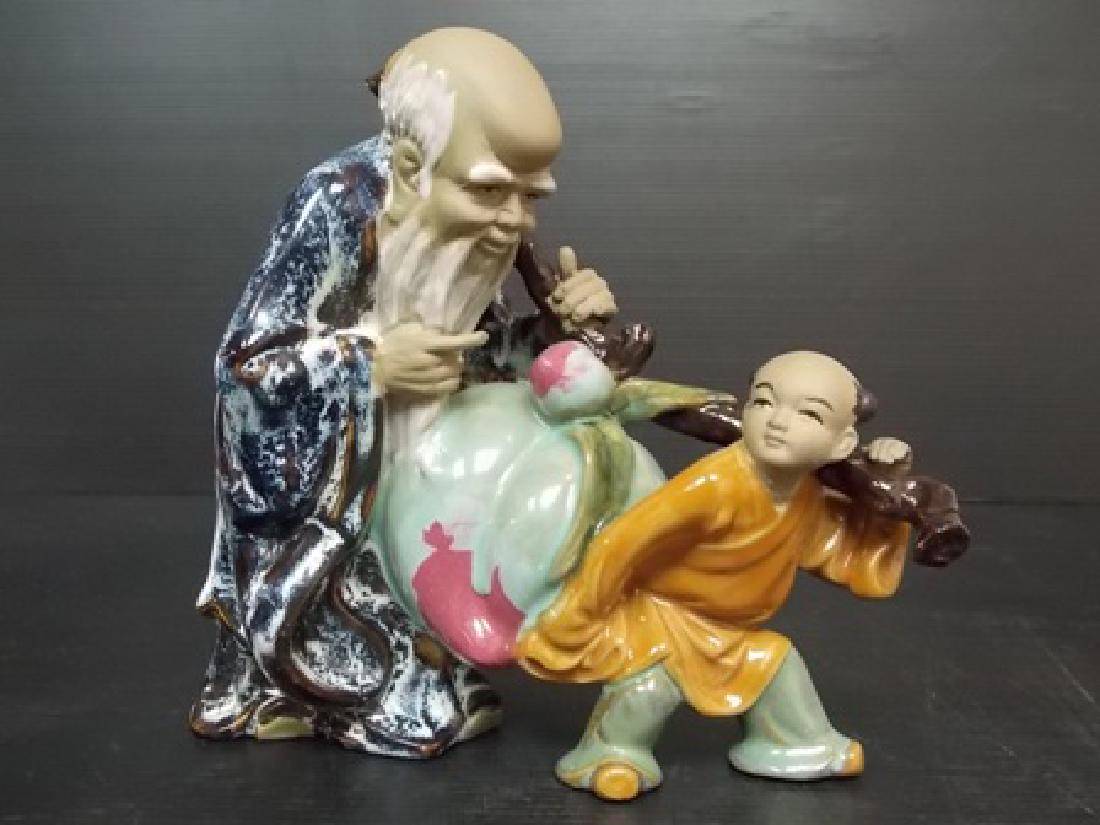 VINTAGE CHINESE MUDMAN FIGURE W/ CELADON GLAZE (1 of 4)