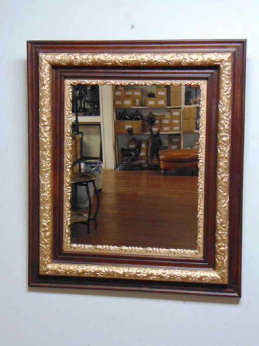 Antique Walnut Wall Mirror W Gold Leaf