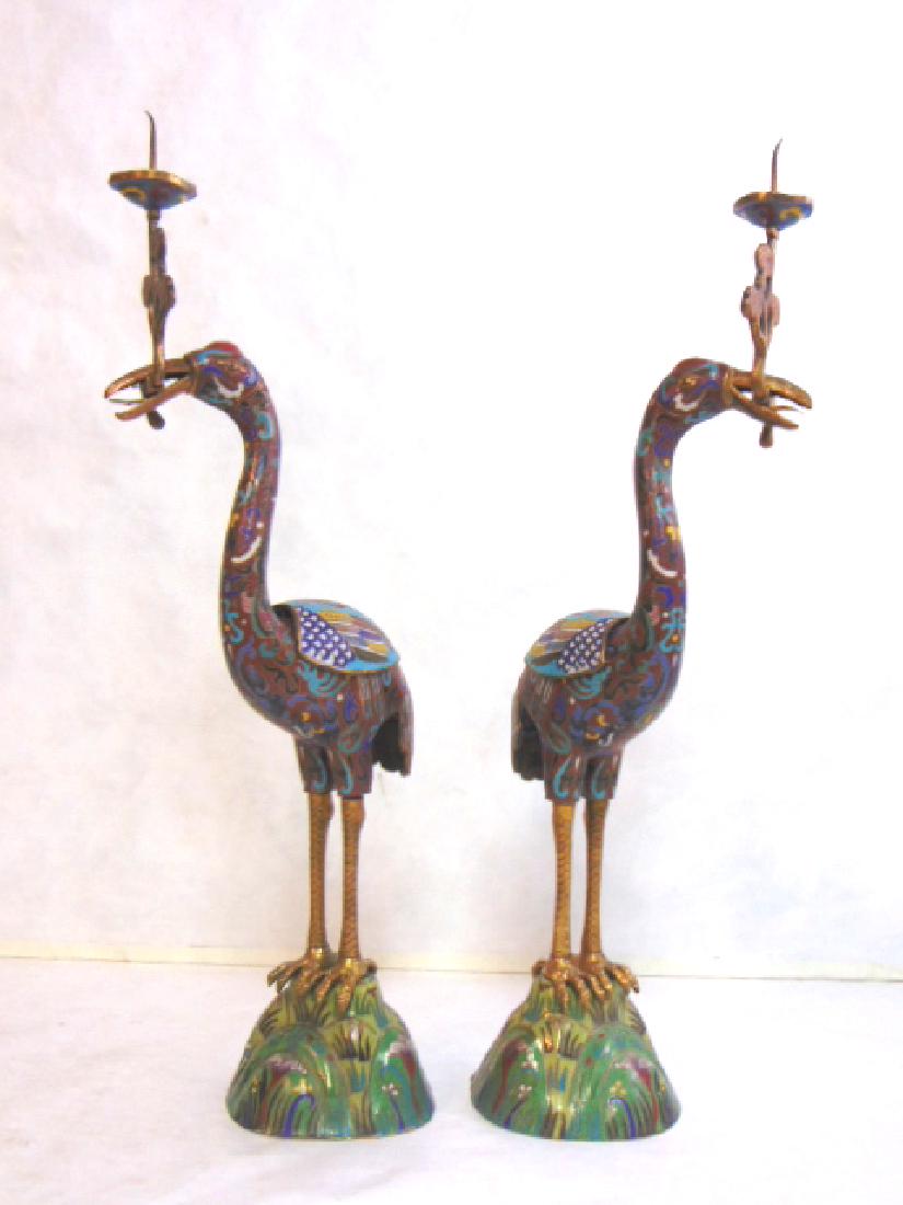 VINTAGE CHINESE CLOISONNE CRANE CANDLESTICKS W/ GOLD (1 of 8)
