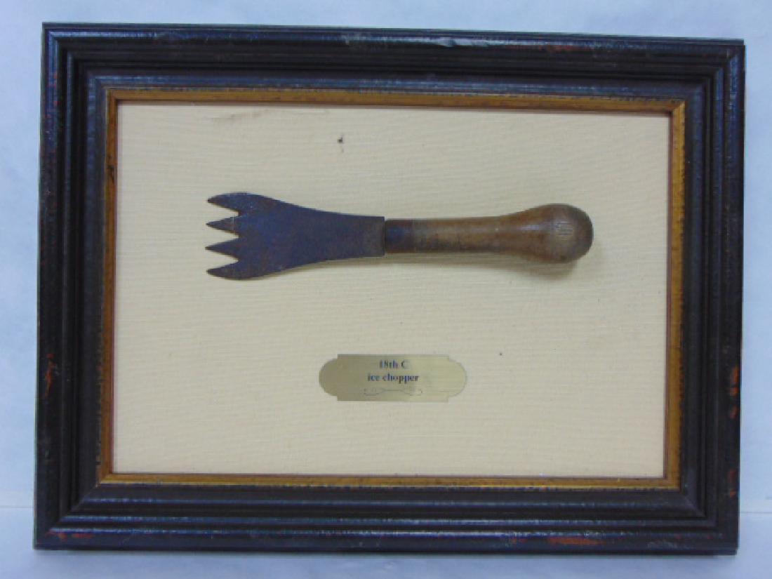 FRAMED 18TH C. PRIMITIVE ICE CHOPPER W/ WOODEN HANDLE (1 of 2)