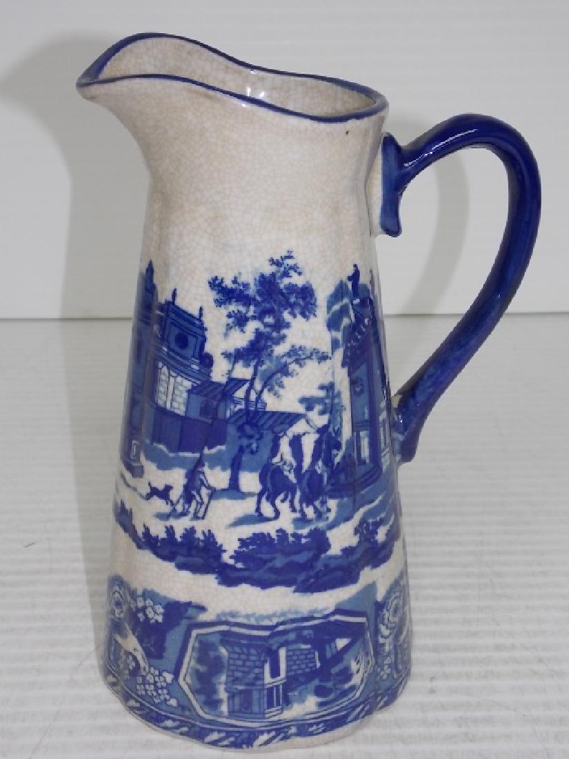 BLUE TRANSFERWARE PITCHER W/ EUROPEAN SCENE (1 of 6)