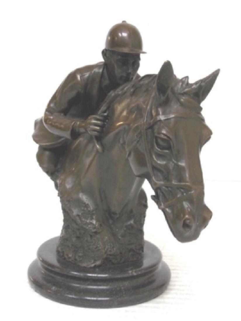BRONZE BUST STATUE OF JOCKEY & HORSE (1 of 3)
