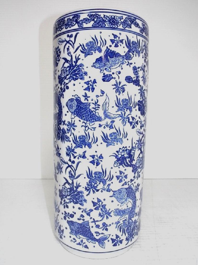CHINESE PORCELAIN FLORAL COBALT UMBRELLA STAND (1 of 4)
