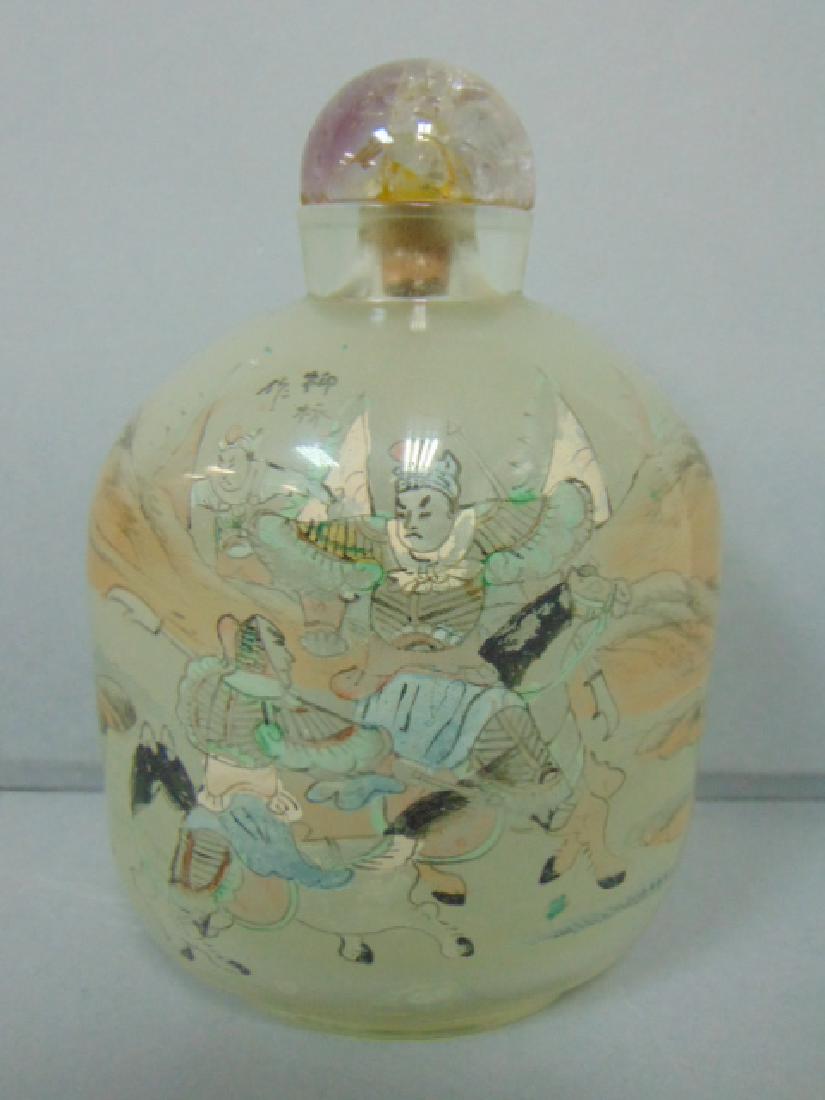 ANTIQUE CHINESE REVERSE PAINTED SNUFF BOTTLE W/ WARRIOR (1 of 6)