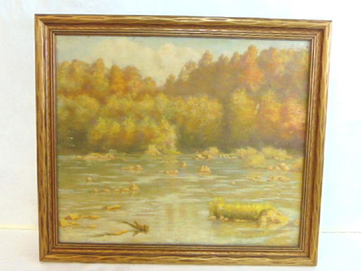 Antique River Scene Oil Painting Listed Artist Dovener Mar 18