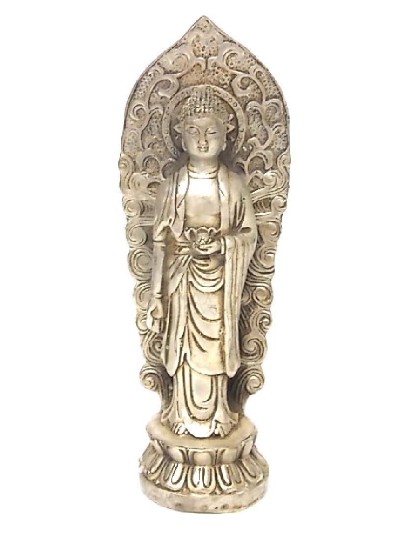FENG SHUI TIBETAN BUDDHIST KWAN YIN WHITE BRONZE STATUE (1 of 5)