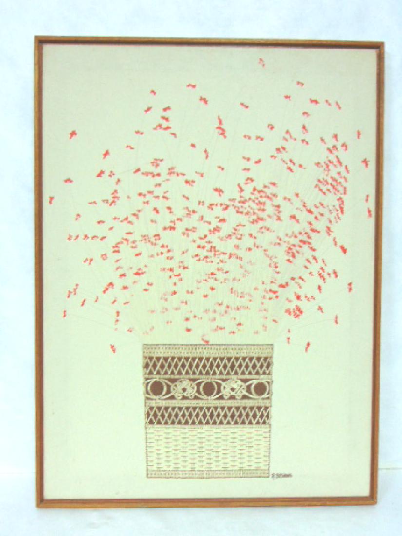 MID CENTURY MODERN TEXTILE SCREEN PRINT ART (1 of 5)