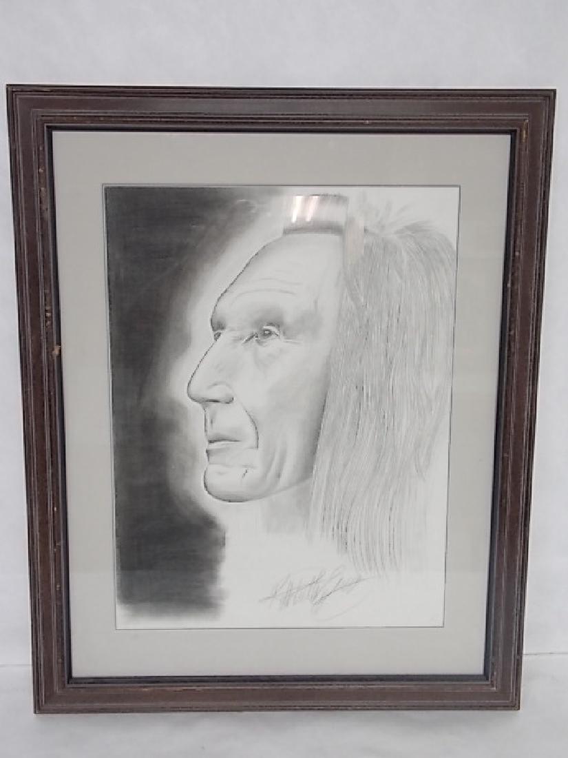 VINTAGE NATIVE AMERICAN DRAWING OF CHIEF THREE EAGLES (1 of 4)