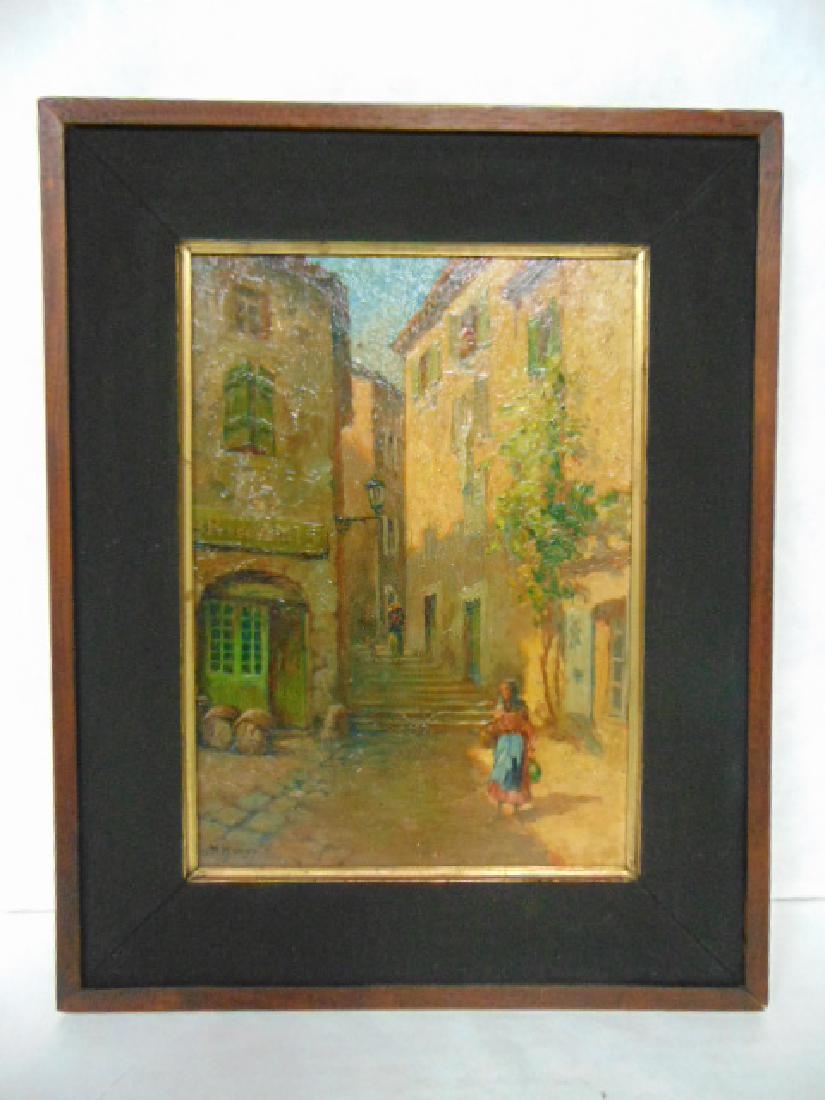 ANTIQUE OIL ON BOARD PAINTING EUROPEAN SCENE SIGNED (1 of 5)