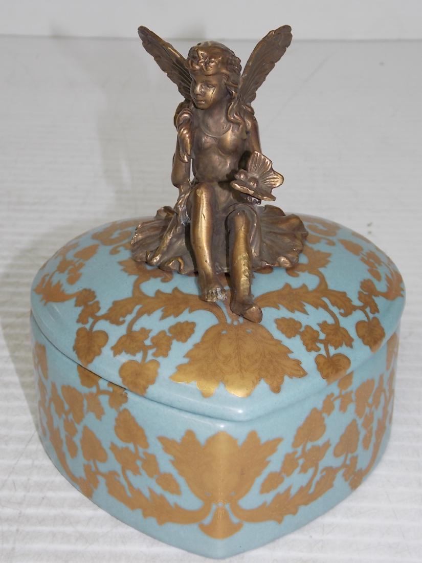 HEART SHAPED VICTORIAN VANITY BOX W/ BRONZE FAIRY (1 of 6)