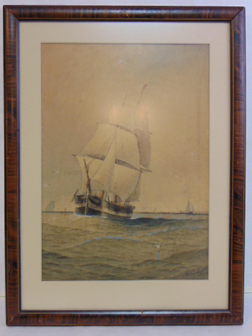Antique Watercolor ?  of Ship by George Essio (1 of 5)