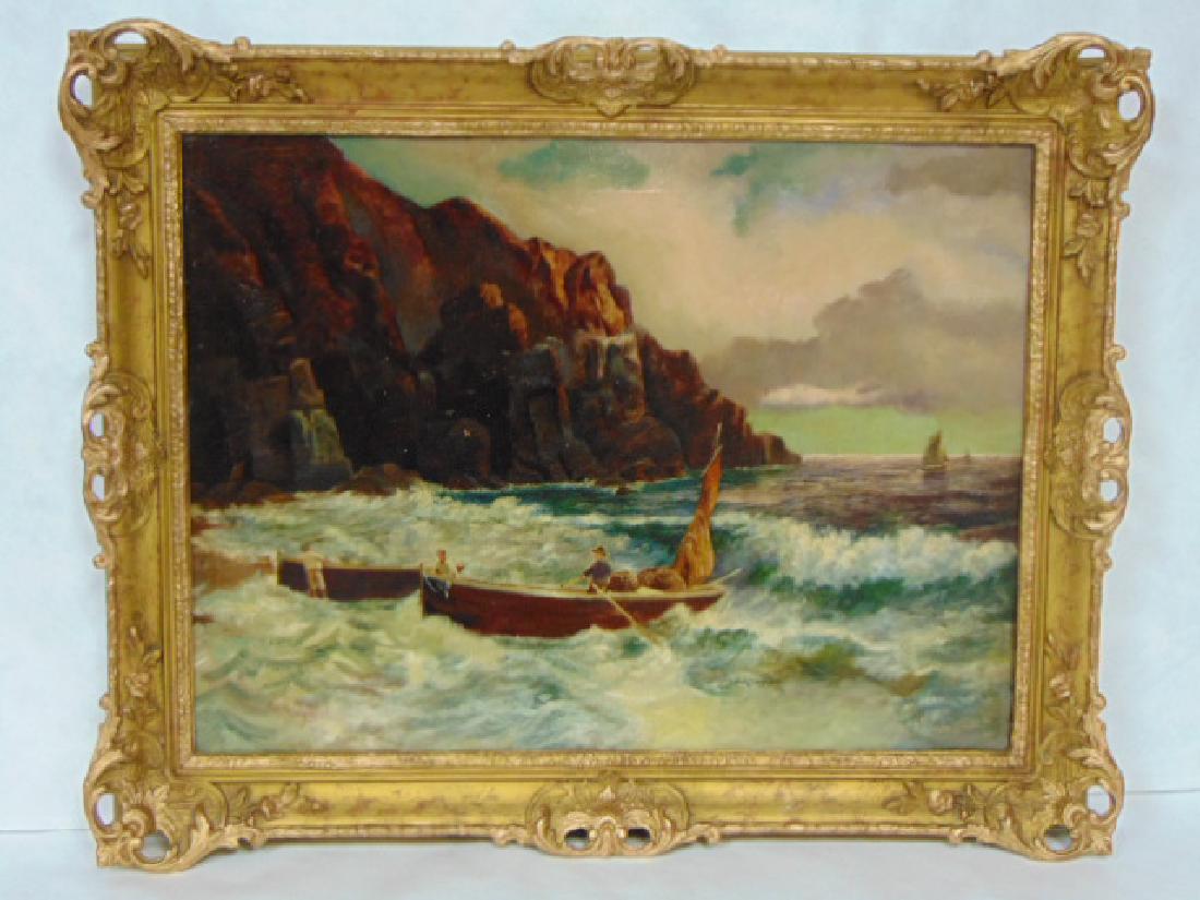 ANTIQUE ARTIST SIGNED SEASCAPE OIL PAINTING ON CANVAS (1 of 11)