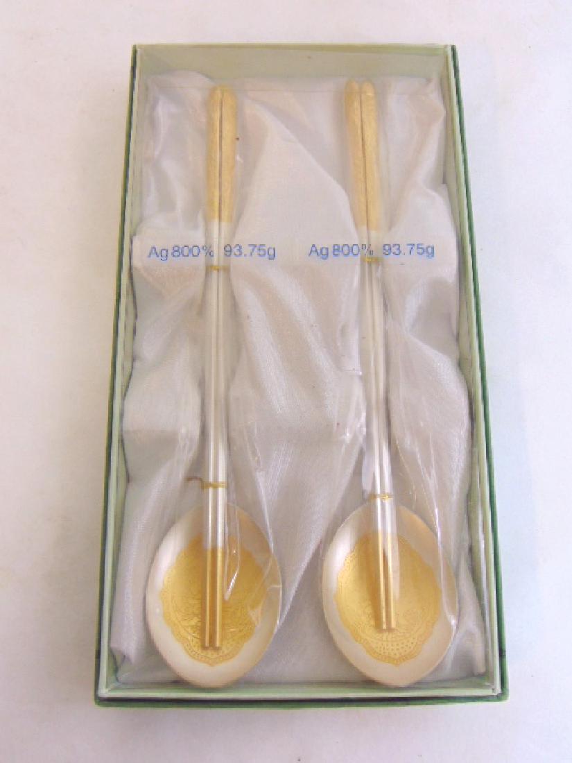 SET OF 2 KOREAN .800 SILVER CHOPSTICKS & SPOONS (1 of 6)